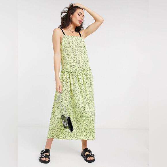 Topshop NWT Dropped Waist Midi Dress in Lime Size 10 - Picture 1 of 14